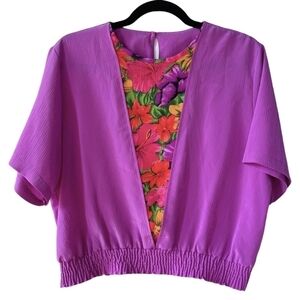 Vintage Deep Lilac Floral Blouse